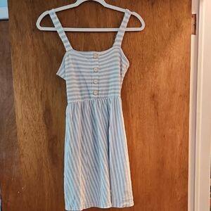 Caution To The Wind Blue and White Sundress Sleeveless Square Neck